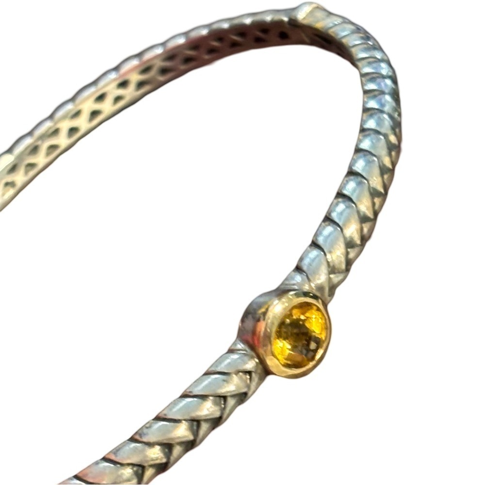 T&C Sterling silver braided 14k yellow citrine bangle hidden hinge bracelet 7”